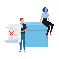 Fototapeta premium business couple with ballot box isolated icon vector illustration design