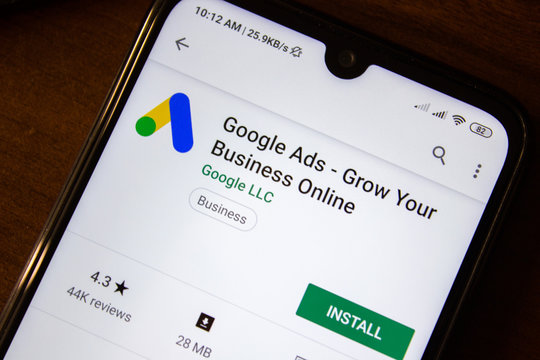 Ivanovsk, Russia - July 07, 2019: Google Ads - Grow Your Business Online App On The Display Of Smartphone Or Tablet.