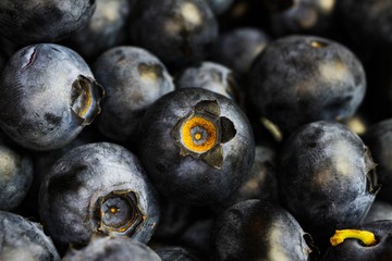 Macro close up of group fresh blueberries
