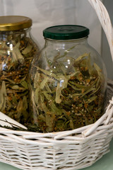Two three-liter jars of dried linden inside for brewing tea