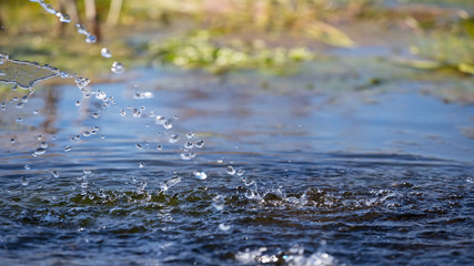Fototapeta premium stream of water fall into lake, source of river scene