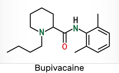 Bupivacaine molecule, is an amide-type, long-acting local anesthetic. Skeletal chemical formula