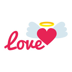 love sign and heart with wings pop art style icon vector illustration design