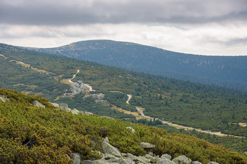 Fototapeta na wymiar Aerial view of the main mountain trail in Giant Mountains