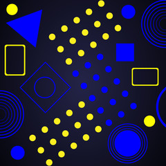 Beautiful modern composition with geometric shapes. Geometric background design. Geometric shapes of bright blue and yellow colors. EPS 10 vector illustration.