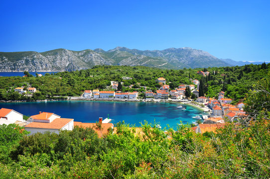 Summer landscape and sea in Racisce village Korcula, Croatia
