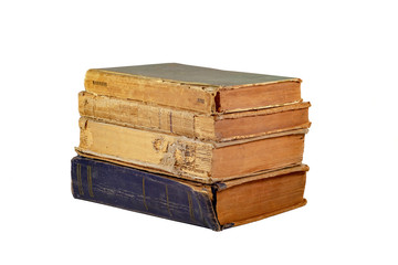 Old torn book bindings on a white background