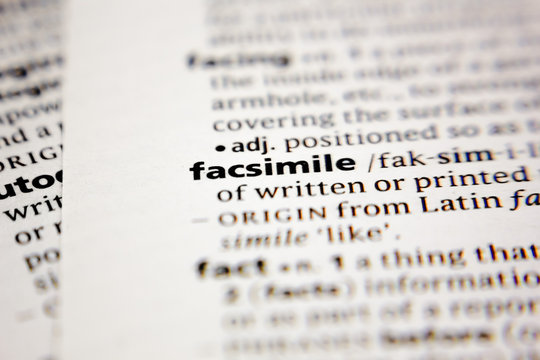 Word or phrase facsimile in a dictionary.
