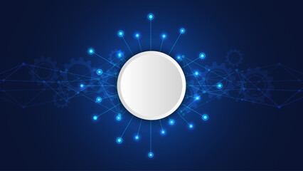 Digital technology background with connecting dots and lines. Abstract technical background of network connection and communication.