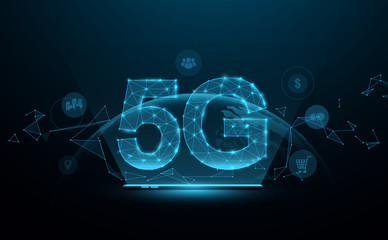 5G new generation networks, High-speed mobile Internet. Abstract connection with technology icons. 3D polygonal. Vector illustration