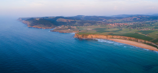 Fototapeta na wymiar Aerial View, Langre beach, Langre, Ribamontan al Mar Municipality, Cantabria, Cantabrian Sea, Spain, Europe
