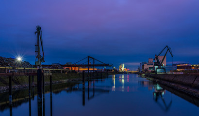 Cologne-Deutz harbor with a view of Cologne Cathedral, Germany.