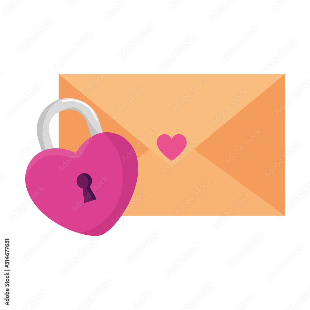 Poster envelope mail with padlock in shape heart vector illustration design