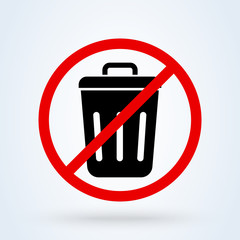 Trash Can, Rubbish Bin forbidden, no. modern icon design illustration.