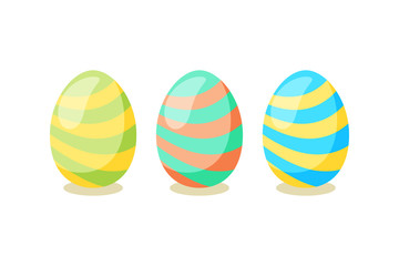 Happy Easter card. Set of cute Easter eggs with different texture on a white background. Spring holiday. Vector Illustration. Happy easter eggs