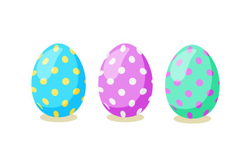 Happy Easter card. Set of cute Easter eggs with different texture on a white background. Spring holiday. Vector Illustration. Happy easter eggs