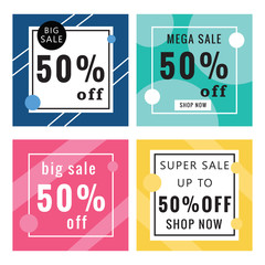 Minimal sales banner set for social media template design Square web banner promotion for online shopping, social media, mobile apps