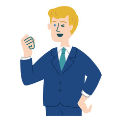 スーツ　金髪　男性　拳を握っている