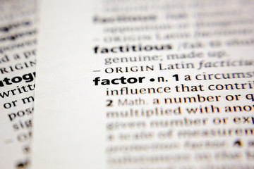 Word or phrase factor in a dictionary.