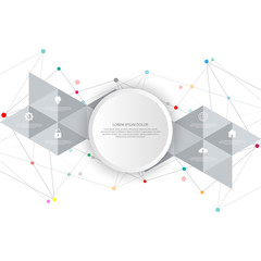 Information technology with infographic elements and flat icons. Abstract background with connecting dots and lines. Global network connection, digital technology and communication concept.