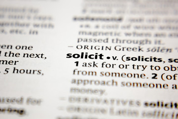Word or phrase solicit in a dictionary.