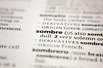 Word or phrase sombre in a dictionary.