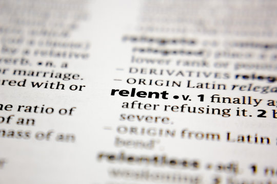 Word or phrase relent in a dictionary.