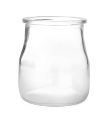 Open empty glass jar isolated on white