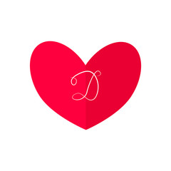 Valentine's day card with calligraphic capital letter D