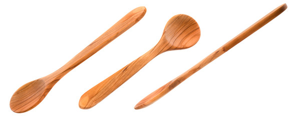 Set of wooden spoon isolated on a white background