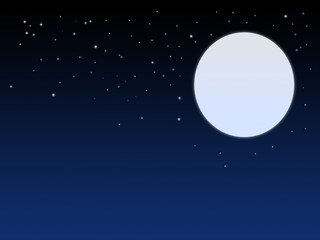 Fototapeta na wymiar dark blue night background with the bright full white moon and luminescent stars: illustration 