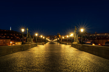 Night view of Charles Bridge in Prague. Czech Republic