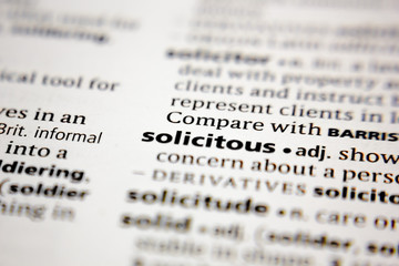 Word or phrase solicitous in a dictionary.
