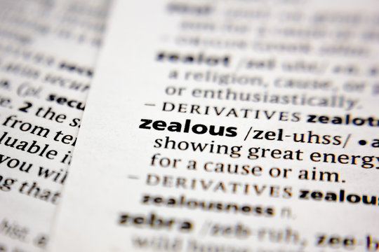 Word or phrase zealous in a dictionary.