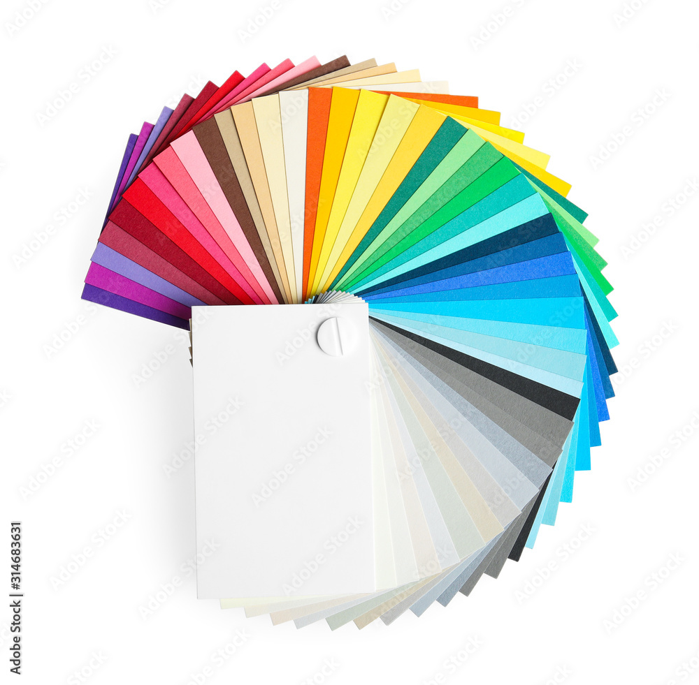 Poster Color palette on white background, top view