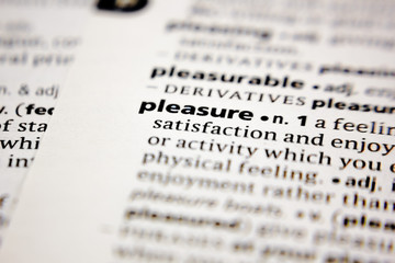 Word or phrase pleasure in a dictionary. - obrazy, fototapety, plakaty
