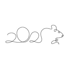 One line mouse 2020 design silhouette. Logo design. Hand drawn minimalism style vector illustration.