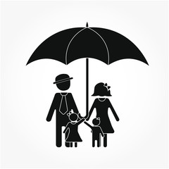 Family Icon Vector Flat Color People Sign in umbrella for insurance in Glyph Pictogram Symbol illustration