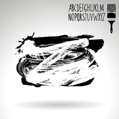 Black brush stroke and texture. Grunge vector abstract hand - painted element. Underline and border design.