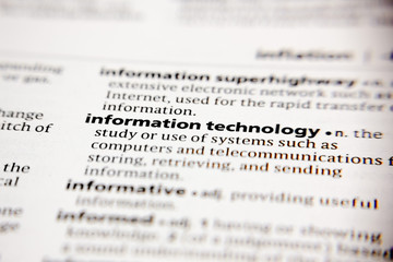 Naklejka premium Word or phrase information technology in a dictionary.