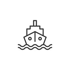 Tourism ship icon in flat style. Fishing boat vector illustration on white isolated background. Tanker destination business concept.