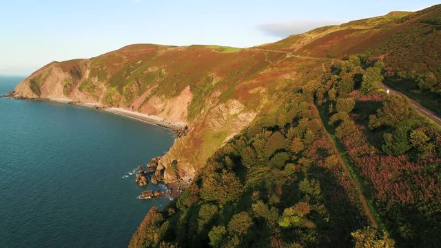 United Kingdom, Devon, Exmoor National Park, Countisbury Hill and Foreland Point with Sillery Sands below