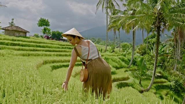 Woman enjoying day at Jatiluwih rice terrace, Bali