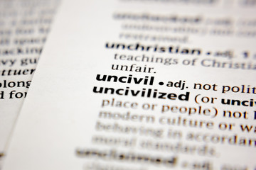 Word or phrase uncivil in a dictionary.
