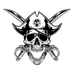 skull pirates with cross swords symbol logo. vector object illustration