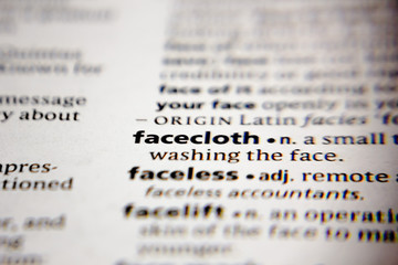 Word or phrase facecloth in a dictionary.