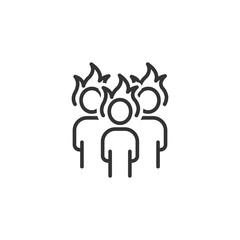 People with flame head icon in flat style. Stress expression vector illustration on white isolated background. Health problem business concept.