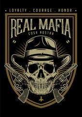skull pirates with with pistols, mafia symbol logo. vector object illustration