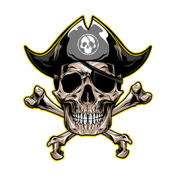 skull pirates with cross bones symbol logo. vector object illustration