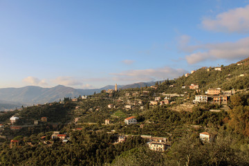 Fototapeta na wymiar Il borgo di Sant'Ambrogio sul colle di Castellaro a Zoagli